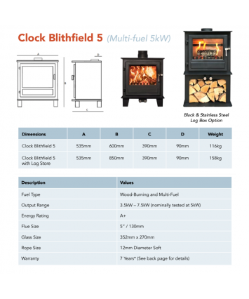 Nua Clock Blithfield 5 Freestanding Stove