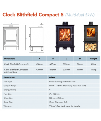 Nua Clock Blithfield 5 Compact Freestanding Stove