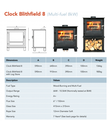Nua Clock Blithfield 8 Freestanding Stove
